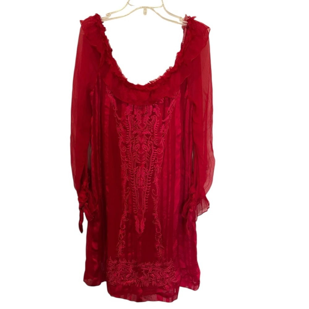 New Romantics Free People red lace embroidered slip dress size small